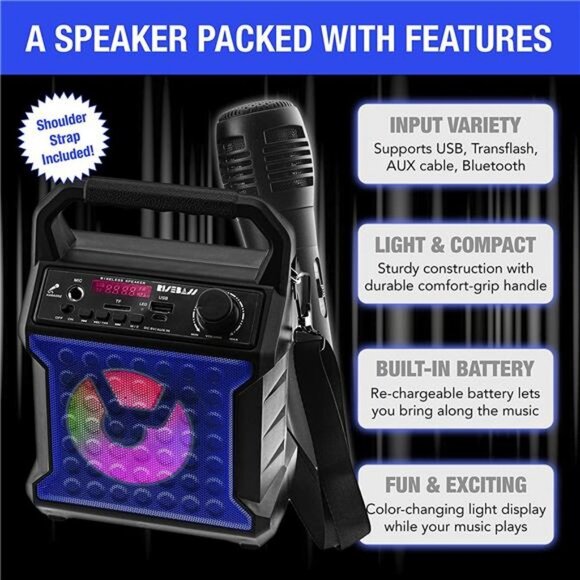 Portable Karaoke Machine with Microphone, Party Lights - Rechargeable - Picture 3 of 6